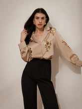 Privé Embroidered Sequin Satin Collar Women's Dress Shirt With Long Sleeves